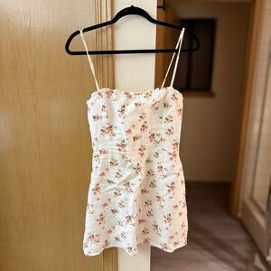 Reformation Cream Linen Floral Dress